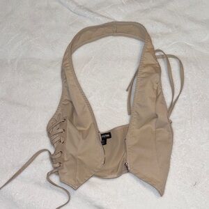 PrettyLittleThing Tan Lace-Up Crop Top